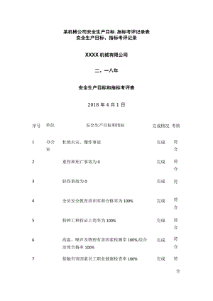 某机械公司安全生产目标、指标考评记录表.docx