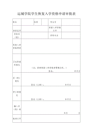 运城学院学生恢复入学资格申请审批表.docx