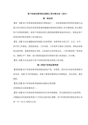 客户经理业绩考核及绩效工资分配办法（试行）.docx