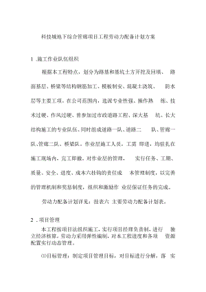 科技城地下综合管廊项目工程劳动力配备计划方案.docx