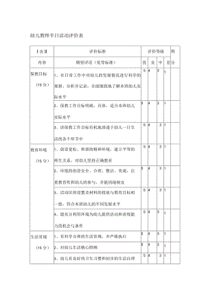 幼儿教师半日活动评价表.docx