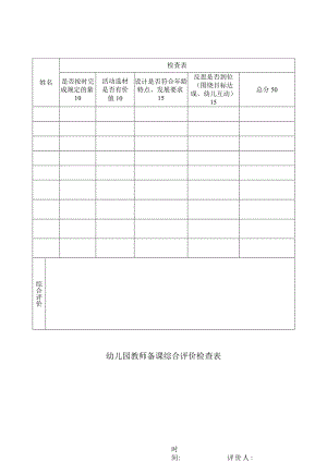 幼儿园教师备课综合评价检查表.docx