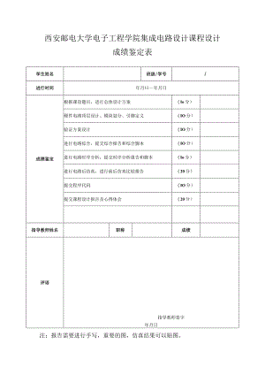 西安邮电大学电子工程学院集成电路设计课程设计成绩鉴定表.docx