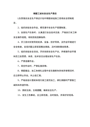 钢筋工班长安全生产责任.docx