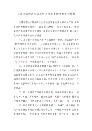 上海市搞活汽车流通扩大汽车更新消费若干措施（2023版 ).docx