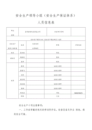 安全生产领导小组（安全生产保证体系）人员信息表.docx