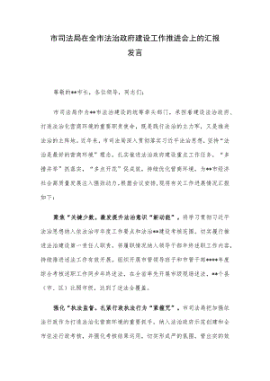 市司法局在全市法治政府建设工作推进会上的汇报发言.docx