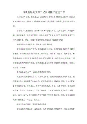浅谈基层党支部书记如何抓好党建工作.docx