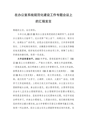 在办公室系统规范化建设工作专题会议上的汇报发言.docx