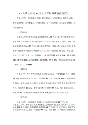XX供销社系统XX年上半年财务简析报告范文.docx