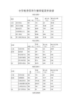 小学秋季营养午餐带量菜单食谱.docx