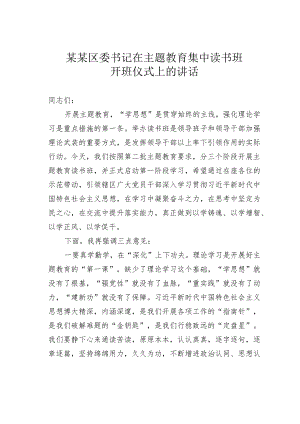 某某区委书记在主题教育集中读书班开班仪式上的讲话.docx