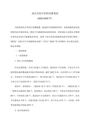 武汉市医疗机构设置规划（2023－2025年）（2023年）.docx