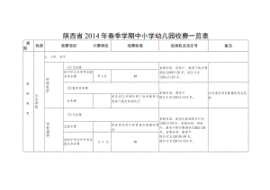 陕西省2014年春季学期中小学幼儿园收费一览表.docx