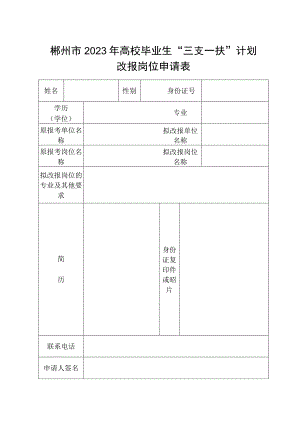 郴州市2023年高校毕业生“三支一扶”计划改报岗位申请表.docx