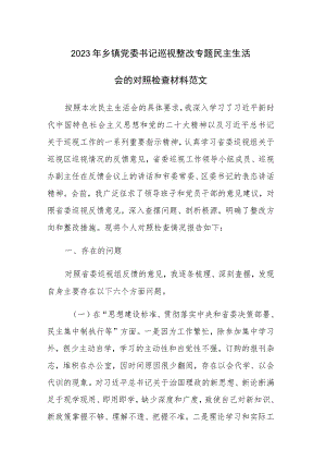 2023年乡镇党委书记巡视整改专题民主生活会的对照检查材料范文 .docx