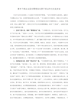 （2篇）2023年青年干部应当坚定理想信念勇于担当作为交流发言（青年干部座谈交流发言稿）.docx