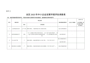 全区2023年中小企业发展环境评估调查表.docx