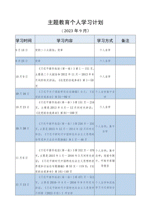 支部党员2023年学习贯彻新思想第二批主题教育个人学习计划表格.docx