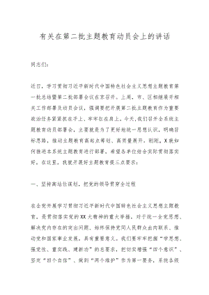 有关在第二批主题教育动员会上的讲话.docx