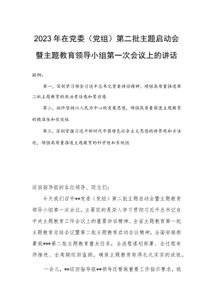 2023年在党委（党组）第二批主题启动会暨主题教育领导小组第一次会议上的讲话.docx
