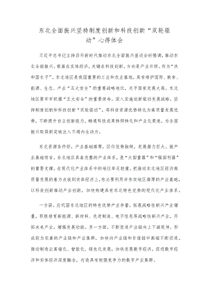 东北全面振兴坚持制度创新和科技创新“双轮驱动”心得体会.docx