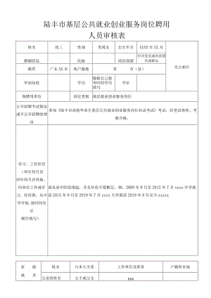 陆丰市基层公共就业创业服务岗位聘用人员审核表.docx