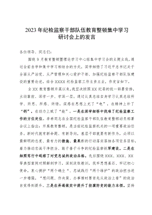 2023年纪检监察干部队伍教育整顿集中学习研讨会上的发言.docx