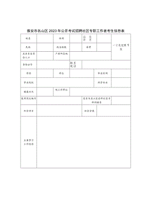 雅安市名山区2023年公开考试招聘社区专职工作者考生信息表.docx