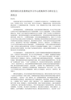 组织部长在县委理论学习中心组集体学习研讨会上的发言.docx
