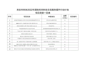 西安市科协2022年国际民间科技交流服务提升行动计划项目资助一览表.docx