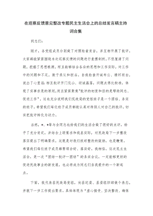 在巡察反馈意见整改专题民主生活会上的总结发言稿主持词合集.docx