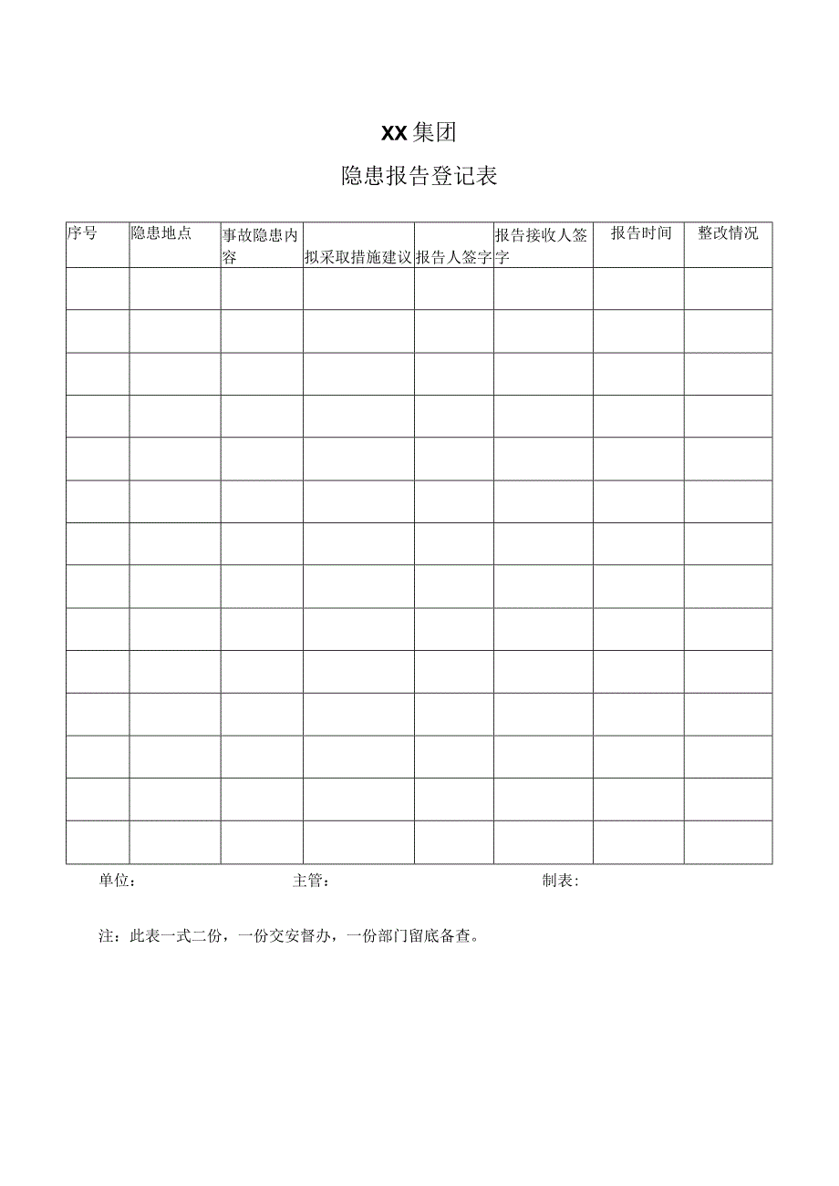 XX集团隐患报告登记表(2023年).docx_第1页