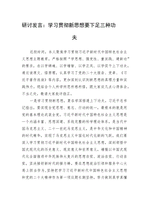 研讨发言：学习贯彻新思想+要下足三种功夫.docx