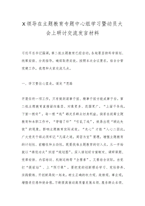 X领导在主题教育专题中心组学习暨动员大会上研讨交流发言材料.docx