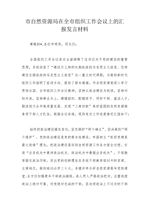 市自然资源局在全市组织工作会议上的汇报发言材料.docx
