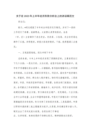 关于在2023年上半年经济形势分析会上的讲话稿范文.docx