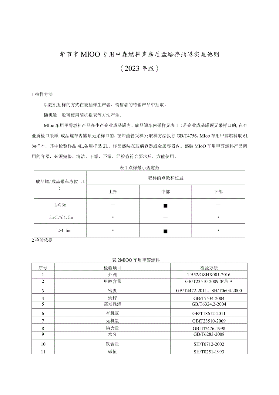 毕节市M100车用甲醇燃料产品质量监督抽查实施细则2023年版.docx_第1页