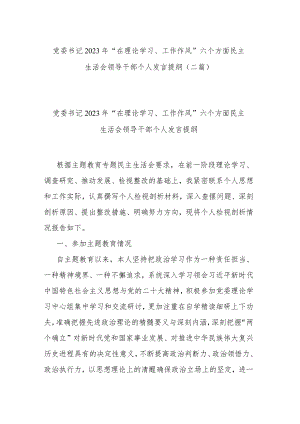 党委书记2023年“在理论学习、工作作风”六个方面民主生活会领导干部个人发言提纲(二篇).docx