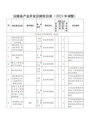 沅陵县产业开发区赋权目录2023年调整.docx