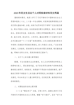 2023年民主生活会个人对照检查材料范文两篇.docx
