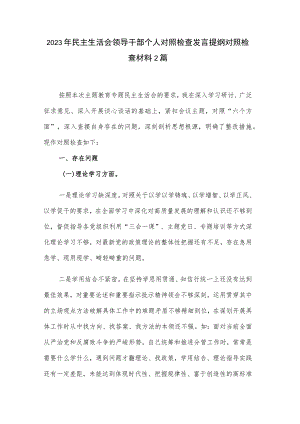 2023年民主生活会领导干部个人对照检查发言提纲对照检查材料2篇.docx