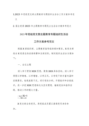 2023年党组党委主题教育专题组织生活会和民主生活会工作方案参考范两篇.docx