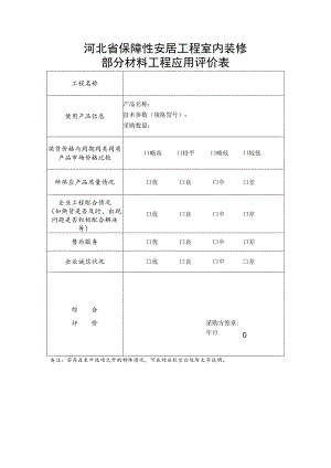 河北省保障性安居工程室内装修部分材料工程应用评价表.docx