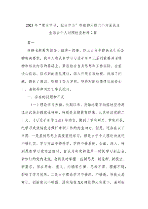2023年“理论学习、担当作为”存在的问题六个方面民主生活会个人对照检查材料2篇.docx