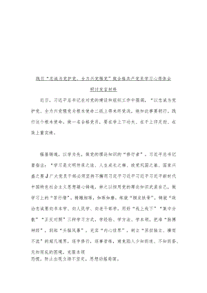 2023年“忠诚为党护党全力兴党强党”学习心得研讨发言材料【2篇文】.docx