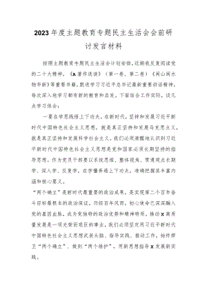 有关2023年度主题教育专题民主生活会会前研讨发言材料.docx