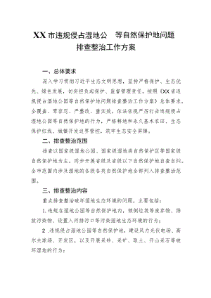XX市违规侵占湿地公园等自然保护地问题排查整治工作方案.docx