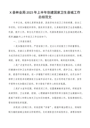 2023年上半年创建国家卫生县城工作总结城市汇报报告.docx