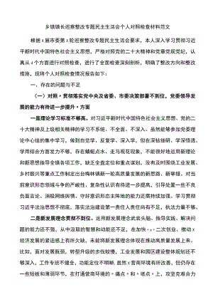 乡镇镇长巡察整改专题民主生活会个人对照检查材料范文.docx